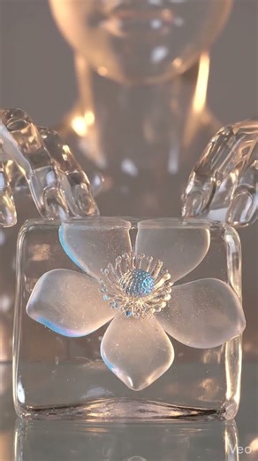 Glass Woman Eats Flower in Ice ASMR