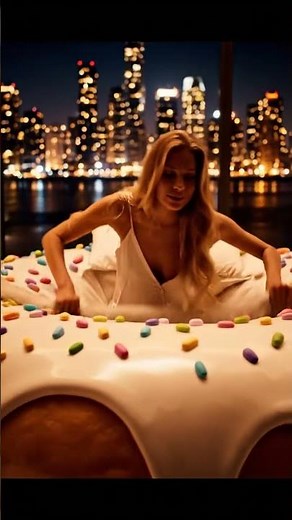 ASMR | Beautiful Girl Sleeps on a Donut Bed 🍩✨ Peaceful Night City View