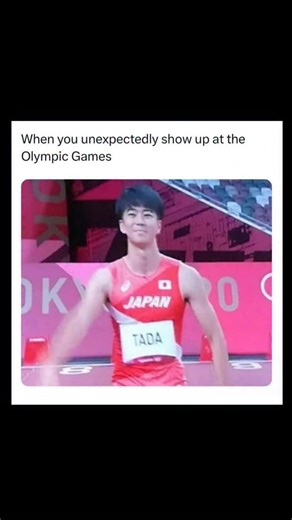 Johnny Bravo Explains Memes on Instagram: "Hey everyone, Johnny here to explain. This meme is a classic play on words with visual humor, typical of "dad jokes." It features a Japanese Olympic athlete named "Tada," and the caption reads, "When you unexpectedly show up at the Olympic Games." The humor lies in the pun between the athlete’s name "Tada" and the sound effect "Ta-da!"—a playful exclamation people often use when revealing something dramatically or arriving unexpectedly. So, it implies t