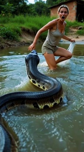 Snake Attacks Woman at Riverbank 😱#shorts