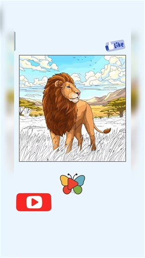 Animal Coloring #3: Lion🦁🌈 #relaxingmusic #shorts #lion #cat#coloring