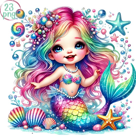 Cute Mermaid Clipart, Whimsical Little Mermaid Clipart, Gnomes Mermaid Watercolor Fairytale Clip Art, Mermaid Birthday Nursery Party - Etsy