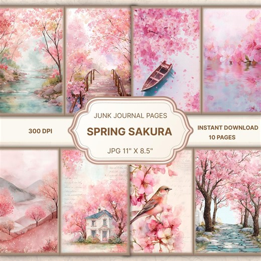 Sakura Junk Journal,spring Sakura Pages,floral Scrapbook Paper,floral Junk Journal,botanical Journal ,spring Ephemera,flower Collage Sheets - Etsy