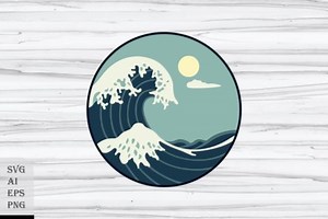 Cartoon Wave Graphic – Ocean-Themed Clipart for Sublimation & Crafts