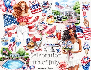 4th of July Clip Art: Patriotic USA Illustrations (PNG Digital Download) - Etsy