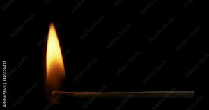 Closeup Match burning and combusting on black background. The match lights up, burns, and goes out. Burning match stick lights and then blown out. Stock Video
