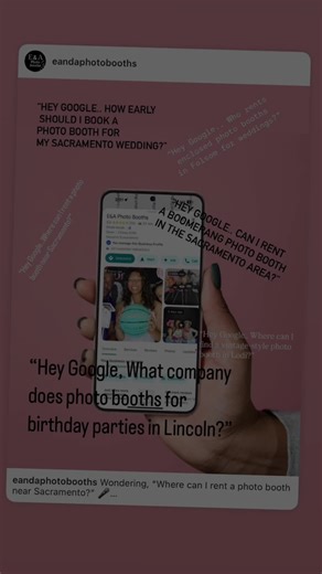 Wondering, “Where can I rent a photo booth near Sacramento?” 🎤 You’re not alone! We get questions like: ✔️ “How much does a photo booth cost in Roseville?” ✔️ “Who rents booths for weddings in Folsom?” ✔️ “Is there a photo booth for my birthday in Lincoln?” At E&A Photo Booths in Sacramento, we specialize in making your event unforgettable with: ✨ Modern   vintage-style photo booths ✨ Unlimited prints   Email/SMS photo sharing ✨ Enclosed, open air & boomerang maker options ✨ Custom backdrops   