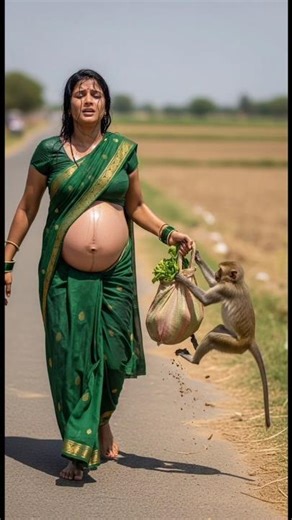 “Monkey Helps Pregnant Woman”#youtubeshorts #wildliferescue #ai #monkey #viralvideo