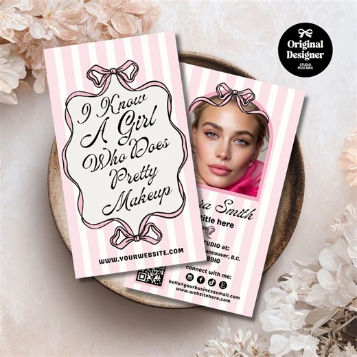 Elegant Makeup Artist Business Card, Editable Canva Template, Luxe Coquette Branding, Modern Pink MUA Card - EVE - Etsy