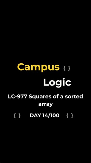 Campus Logic on Instagram: "LC-977 Squares of a sorted array #placementprep #100daysofcoding #leetcode #dsa #javaprogramming"
