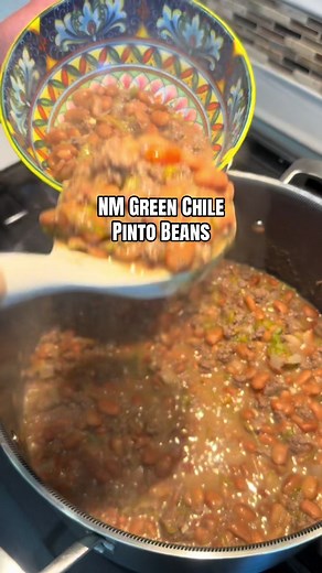 Delicious NM XHot Green Chile Pinto Beans with Ground Beef
