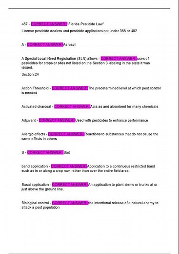 Florida Core Pesticide Exam Latest Update Actual Exam from Credible Sources with 200 Questions and V