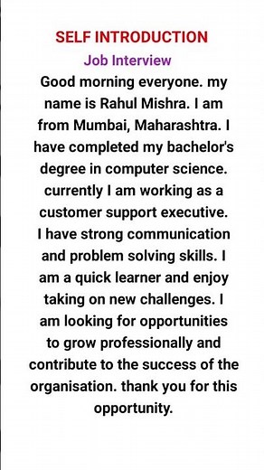 Self Introduction | How To Introduce Yourself | Job Interview Introduction #selfintroduction