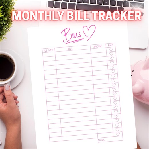 Monthly Bill Tracker Printable, Bill Pay Checklist PDF, Bill Organizer, Budget Planner Insert, Pink Bill Tracker, Bill Payment Log