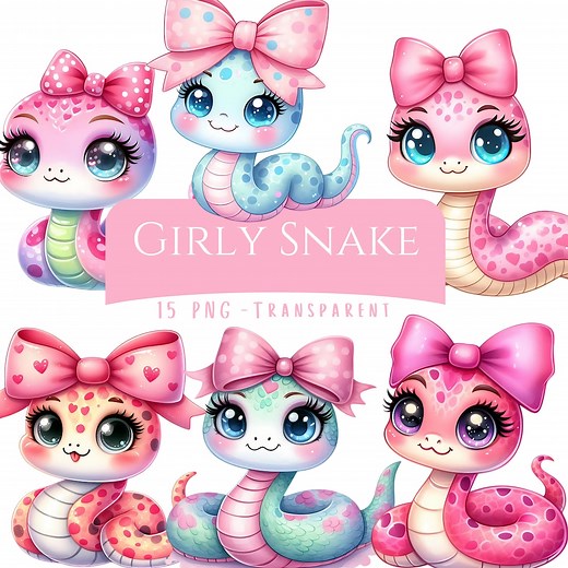 Girly Snake Clipart Bundle 15 PNG High Quality Cute Watercolor Pink Snake Digital Download Printable Art Files Pastel Color Reptiles Pngs - Etsy