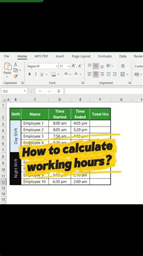 how to calculate total working hours in excel.