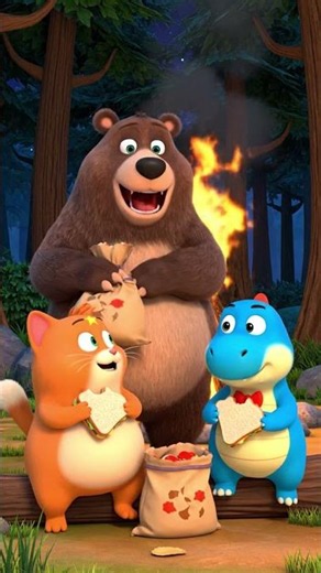 Pip and Pop Go Camping and a Bear Steals Everything 😂🏕️🐻 #shorts