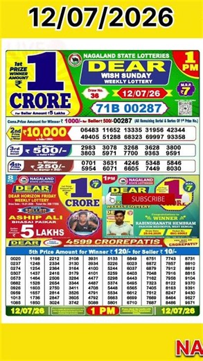 DEAR LOTTERY 1 PM RESULT TODAY | NAGALAND LOTTERY SAMBAD TODAY #NagalandLottery #1PMResult