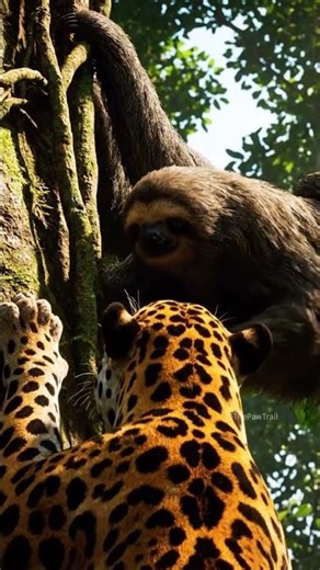 Jaguar Climbs to Attack Sloth... Wait for it! 🐆🦥 #shorts