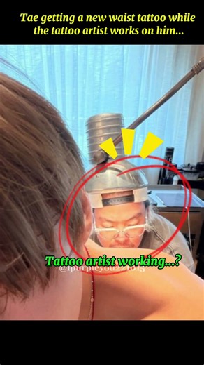 Tae getting a new w@ist tattoo while the tattoo artist works on him...