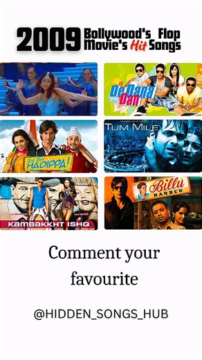 Hidden Songs Hub on Instagram: "2009 Bollywood Flop Movie's Hit Songs 📀Songs: 1. Marjaani (Billu) 2. Gale Lag Ja (De Dana Dan) 3. Ishq Hi Hai Rab (Dil Bole Hadippa) 4. Dil Ibadat (Tum Mile) 5. Bebo (Kambakkht Ishq) 6. Love Mera Hit Hit (Billu) Disclaimer: I don't own the rights to the photos/videos used. All credits goes to the owner and creators. . . . . . . . . . . . . . @kareenakapoorkhan @iamsrk @akshaykumar @katrinakaif @shahidkapoor @therealemraan @deepikapadukone #2009 #bollywoodsongs #b