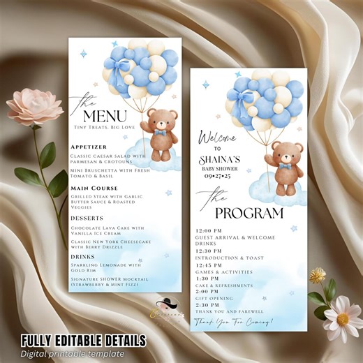Editable Baby Shower Menu and Program Template, Teddy Bear Party Shower Menu, Printable Baby Shower Itinerary Card, We Can Bearly Wait Decor - Etsy