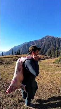 Full Goat Sajji in Mountains ⛰️ || Mountain survival skills || Mountain goat meat cooking 🐐🐑