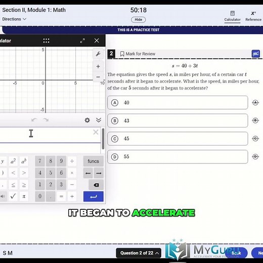 2025 Digital SAT Math Module 1 Walkthrough from Official Bluebook Practice Exam 10: Acceleration
