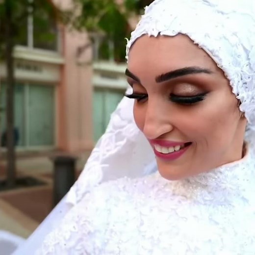 Moment Lebanese bride posing for photos is blown over by blast