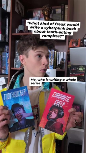 What?!? A cyberpunk book series about tooth eating vampires? Check it out! Book 1, Toothsucker, is out now and book two, Chromatic Creep, comes out January 7th! Also, Death Note music makes the best memes. . . . . . #cyberpunk2077 #cyberpunkedgerunners Book recommendations fantasy books Brandon Sanderson Stormlight Archive dungeon crawler Carl red rising