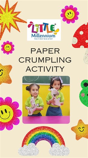 Little Millennials Pre School DD Puram Bareilly on Instagram: "Paper Crumpling Activity in Class EW/Pre-Nursery Kids participated in paper crumpling activity where they were provided with newspapers. Then they ​squeezed crumpled ​and crushed the papers to make small paper balls. The activity involves coordinating the action of the eyes and hands together known as eye ​- hand coordination. Best Pre-School in Bareilly Little Millennium DD Puram Bareilly @littlemillennium_bareilly #preschool #kinde