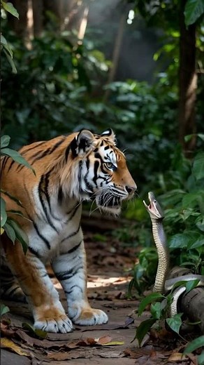 Tiger vs Snake Fight in Jungle #animals #wildanimals #wildlife #animallife #tiger #snake #shorts