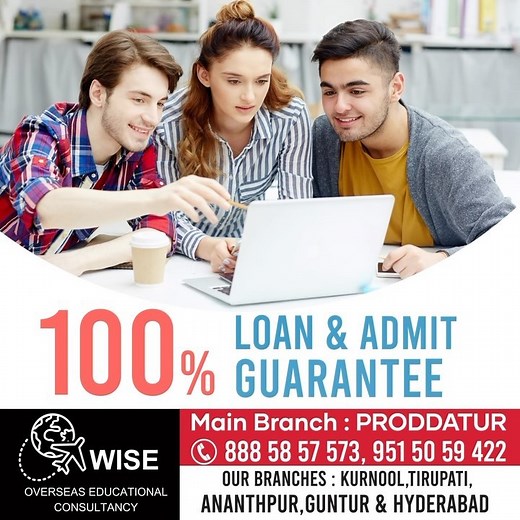 @wise_overseas_education FREE PROCESSING 100% Loan guarantee Do want to study Master in ABROAD? Don’t worry... WISE OVERSEAS is with you to build your career. WE ARE THE WINGS FOR YOUR SUCCESSFUL CAREER - LET’s FLY TOGETHER 🦋🦋🦋 Study in USA | CANADA | UK | EUROPE | AUSTRALIA For more details Contact K.V.Subba Reddy MBA, MS (UK) Cell : 888 585 7573 #kadapasmartcity #kadapa | Kadapa smart city