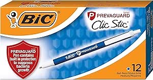 BIC PrevaGuard Clic Stic Ballpoint Pen Contains Built-in Protection On the Pen To Suppress Bacteria Growth, 12-Count