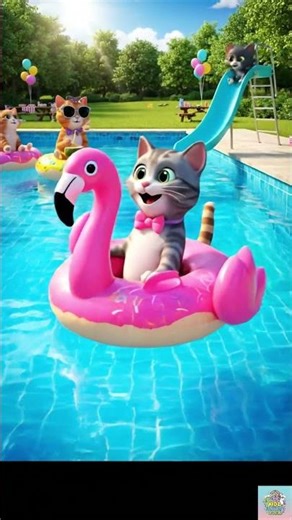 😺 Cats Pool Party 🎉 | Funny 3D Cartoon in Park | Summer Vibes #shorts #cat #cute #love