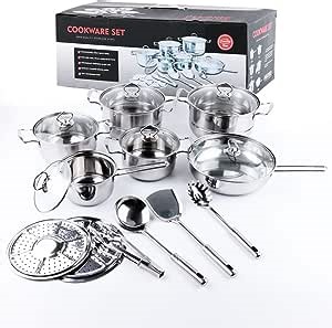 Stainless Steel 18-Piece Set Chef's-Classic, Mirror polish, Stainless-Cookware-Collection