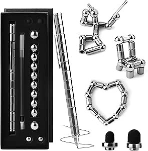 Fidget Pens for Adults, Magnetic Fidget Pen, Magnet Fidget Pen, Graduation Gifts for Boys Girls, Stocking Stuffers for Kids Teens (Silver)