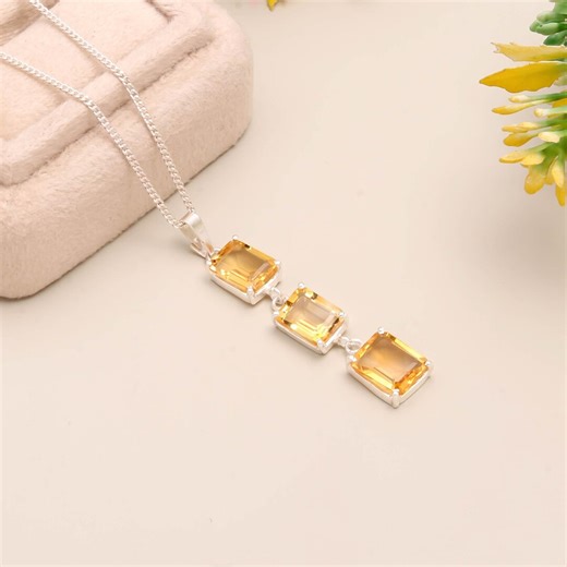 Beautiful Citrine Triple Rectangle Necklace, Natural Citrine Sterling Silver Pendant, November Birthstone Gifts, Gift for Women's - Etsy