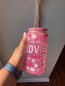 Glittery Pink 'loved' Jar Tumbler: Retro Floral Christian Gift - Etsy