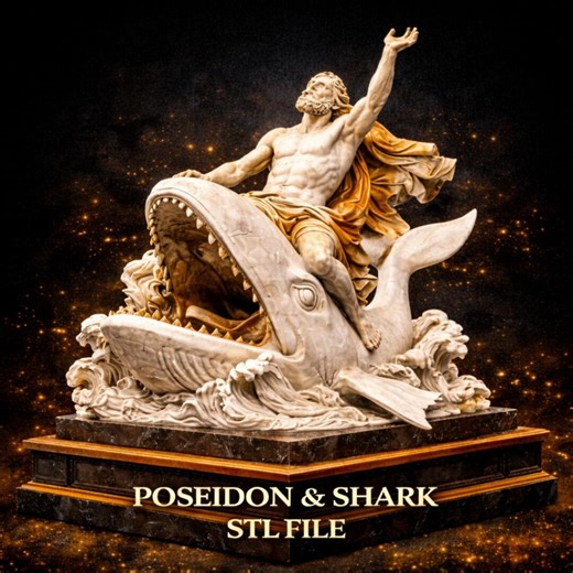 Poseidon Riding Shark Sculpture STL File | 3D Printable Greek Mythology Decor (digital Download) - Etsy