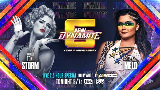 57K views · 1.4K reactions | "What better way to celebrate one more year of Dynamite than challenging one of the biggest stars on the roster?" With #AEWDynamite's 6th Anniversary starting AT THE TOP OF THE HOUR, Tay Melo has laid out a challenge to "Timeless" Toni Storm for a match, TONIGHT! | All Elite Wrestling | Facebook
