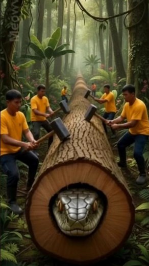 rescue snake 🐍 from giant log#animals#viral#shortsfeed