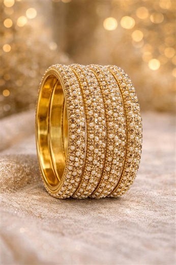 Pearl Studded Gold Bangles - Etsy