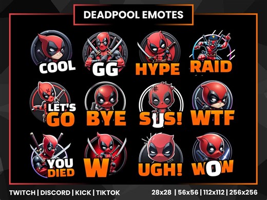 Orange Deadpool Twitch Emotes Pack | Stream Emotes (PNG) - Etsy