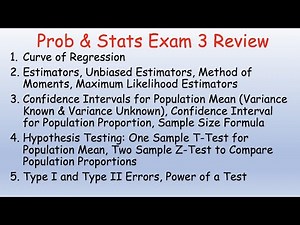 Probability and Statistics Exam 3 Review Problems and Solutions (includes Hypothesis Testing)