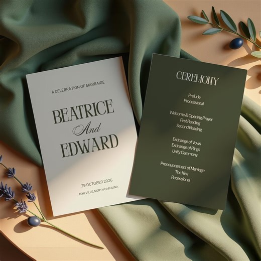 BEATRICE Luxury Old Money Wedding Program Template, Cream Moss Wedding Ceremony Program - Etsy