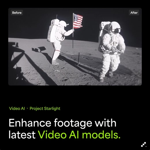 For even the most challenging footage. The first-ever diffusion AI built to restore, not generate. Project Starlight transforms old, degraded videos into stunning clarity. | Topaz Labs