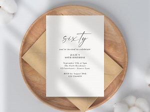 60th Birthday Invitation Template: Elegant Calligraphy, Modern Style (printable Canva Template) - Etsy Canada