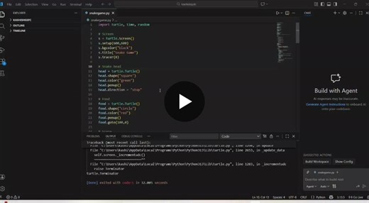 #python #pygame #snakegame #programming #projects #learning #developerjourney | Dixita Parmar
