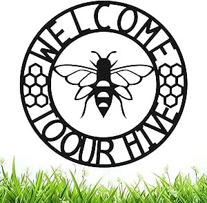 Tandefio Bee Hive Metal Wall Art Welcome to Our Hive Sign Rustic Farmhouse Decor Gardener Gift Wreaths Hanging Signs for Home Patio Lawn Garden Yard Decoration
